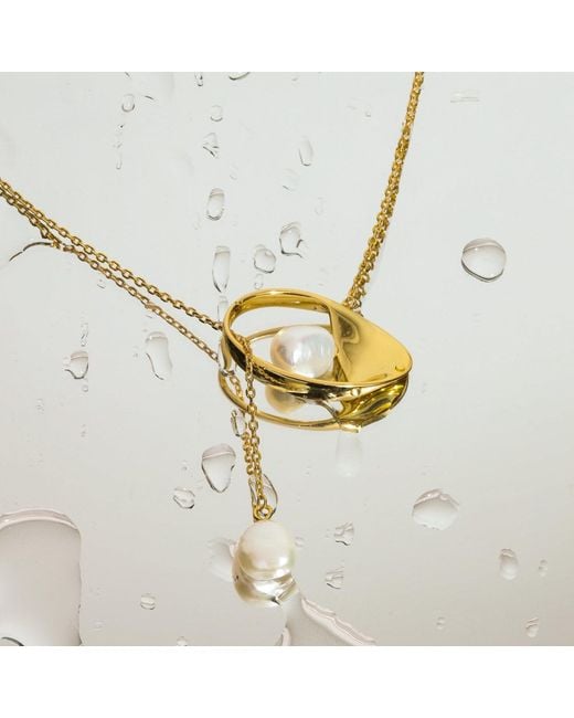 Lait & Lune Metallic Talise Pearl Lariat Necklace