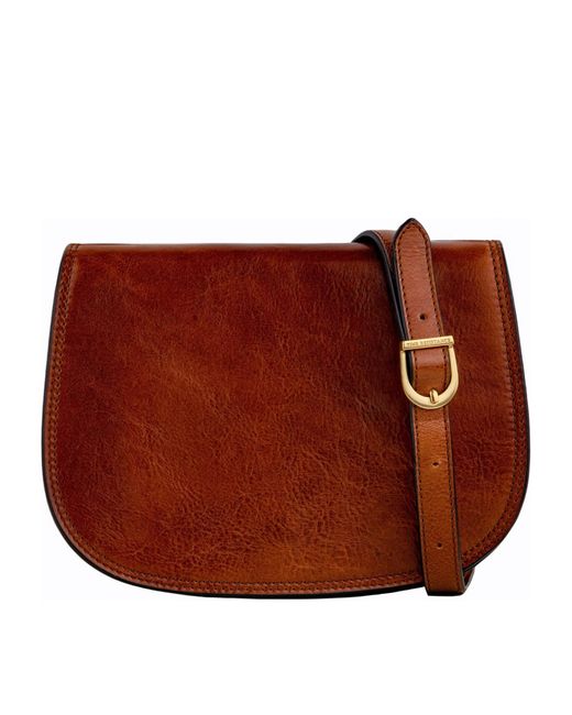Time Resistance Brown Cognac Leather Saddle Bag For