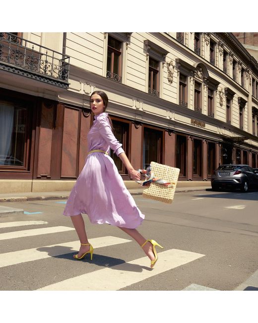 AVENUE No.29 Purple Midi Shirt Dress With Leather Belt