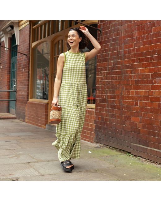 Cara & The Sky Green Paula Gingham Summer Cotton Knitted Midi Dress