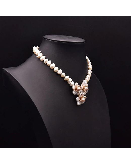 Angel Barocco Metallic Beaded Baroque Pearl Flowers Necklace