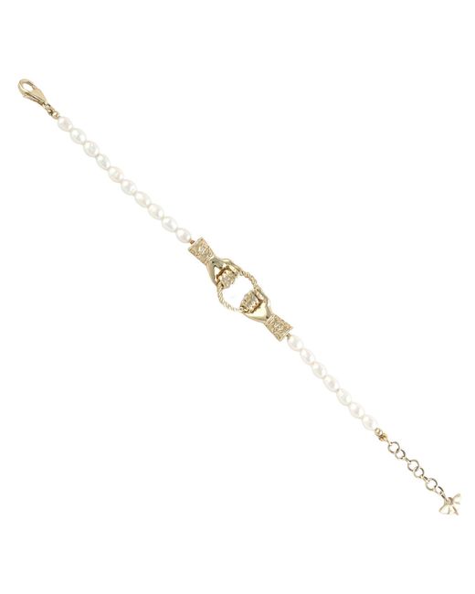 Artisan Metallic 14K Diamond, Freshwater Pearl & Thread Claddagh Bracelet