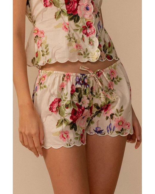 Montce Brown Bouquet Scalloped Low-Rise Drawstring Short