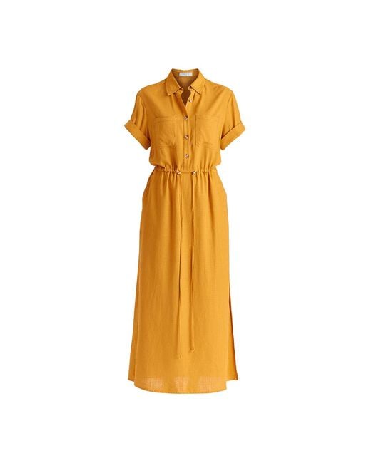 Paisie Yellow Linen Blend Shirt Dress With Stitch Details