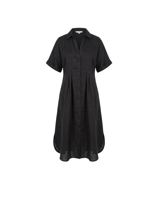 Adrift Clothing Black Bridget Linen Pleated Dress