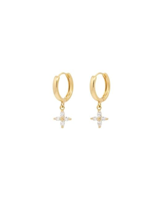 Uchi and Soto Metallic Kinmokusei Flower Drop Huggie Hoop Earrings