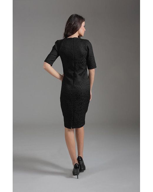 Conquista Black Straight Elbow Sleeve Dress