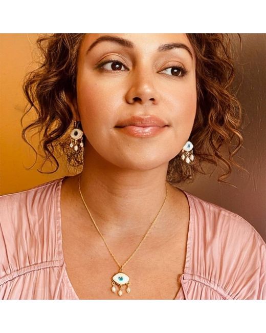 Lexi Jewelry Blue Ios Evil Eye & Pearls Drop Earrings