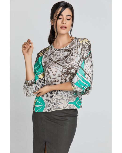 Conquista Multicolor Print Top With Bishop Sleeves