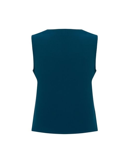Maan Istanbul Blue V-Neck Sleeveless Dark Blouse