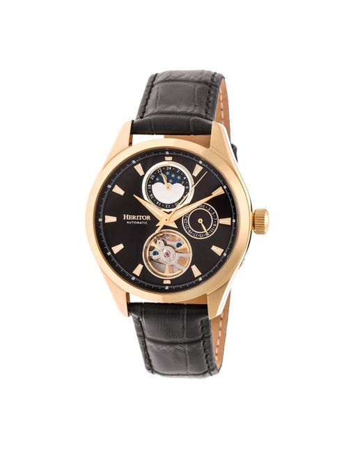 Heritor Sebastian Semi Skeleton Leather Band Watch With Date And Moon Phase in Metallic for Men Lyst UK