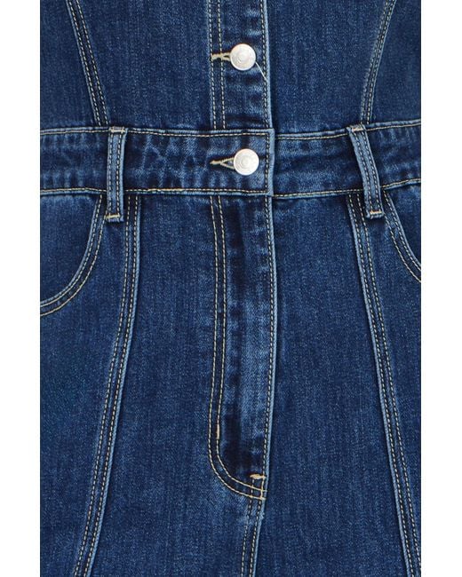Yumi' Blue Denim Stretch Fitted Jumpsuit