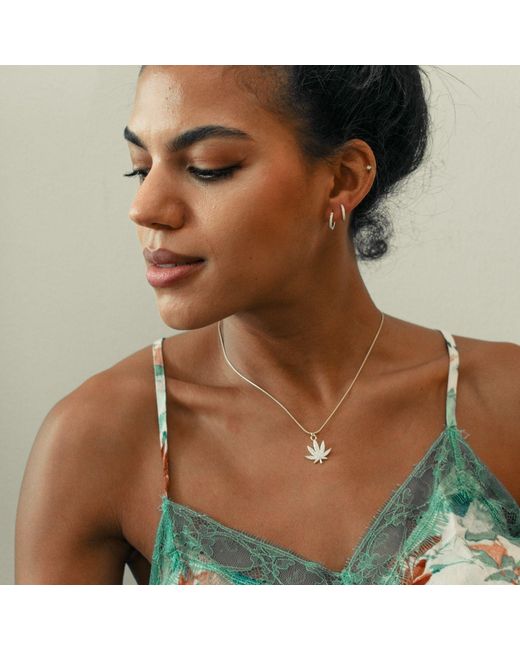 Seven Saints Metallic M.J. Leaf Pave Necklace Rhodium Over Sterling