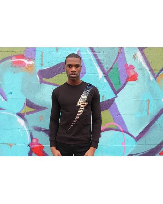 Any Old Iron Blue Iridescent Zebra Reversible Sequin Lightning Sweatshirt for men