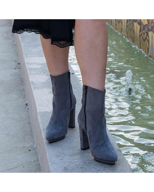 Beautiisoles by Robyn Shreiber Made in Italy Gray Teresa Suede Bootie Comfortable Hidden Platform Elegant For Day & Night