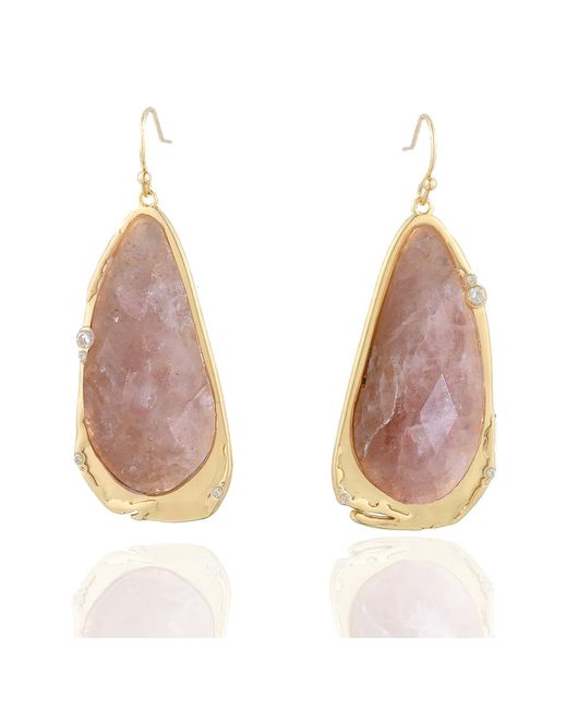 Rare Matters Jewelry Brown Fluid Teardrop Strawberry Quartz Statement Earrings
