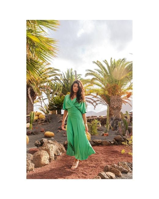 Paisie Green Flare Sleeves Maxi Wrap Dress