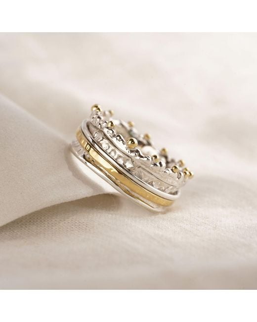 Isla Silver Metallic Crown Mixed Metal Spinning Ring