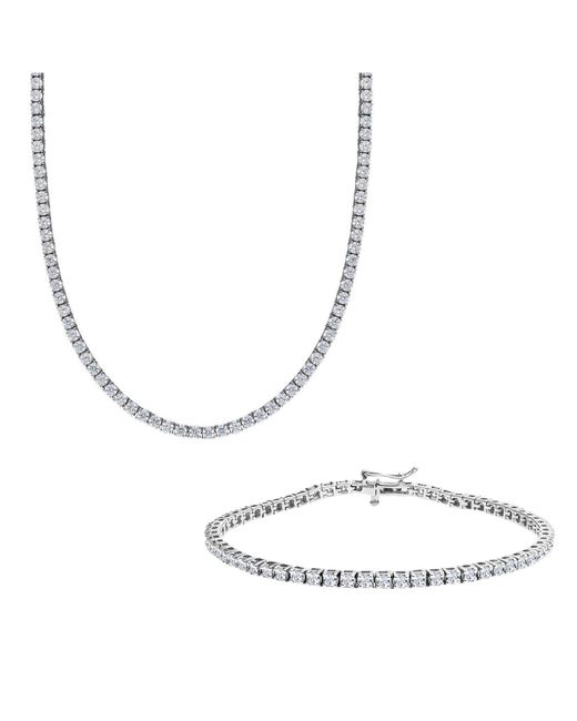 Spero London Metallic Sterling Large Tennis Necklace & Bracelet Set