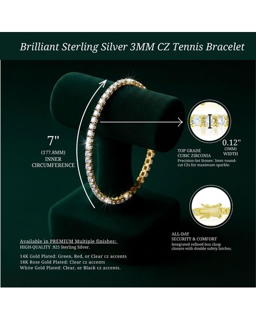 Genevive Jewelry Metallic Genevive Sterling Plated With Clear Cubic Zirconia Tennis Bracelet