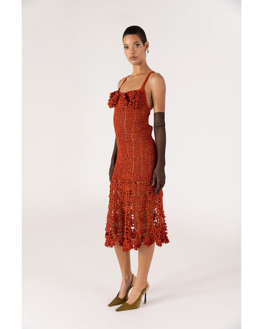 Andreeva Red Chrysanthemum Terracotta Handmade Crochet Dress