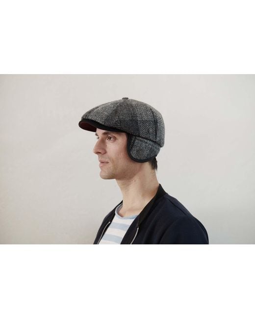 Dasmarca Hats Gray Aaron Harris Tweed Wool Cap With Earflaps for men