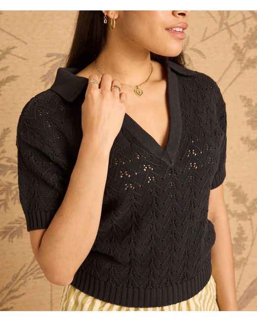 Known Supply Black Collared Sweater Top