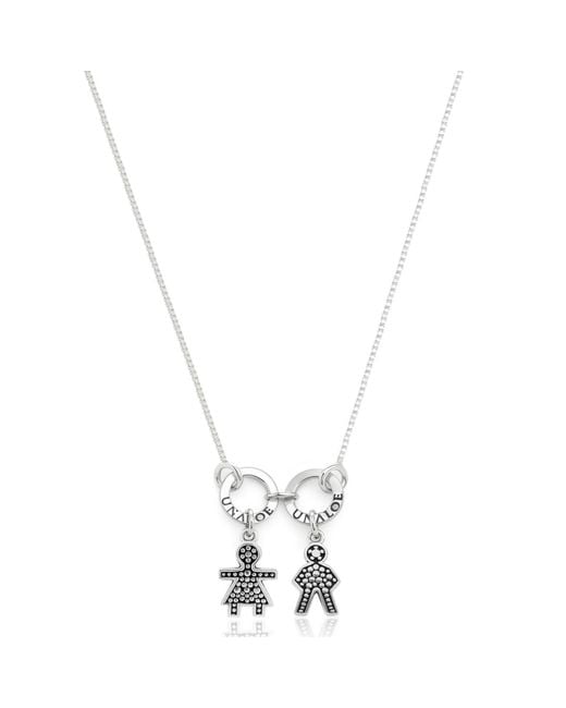Unaloe Metallic Sterling Necklace For Moms With Two Charms, One Boy And One Girl