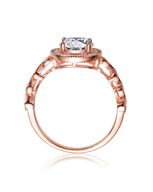 Genevive Jewelry Pink Rose Gv Sterling Rose Plated Cubic Zirconia Pave Solitaire Ring