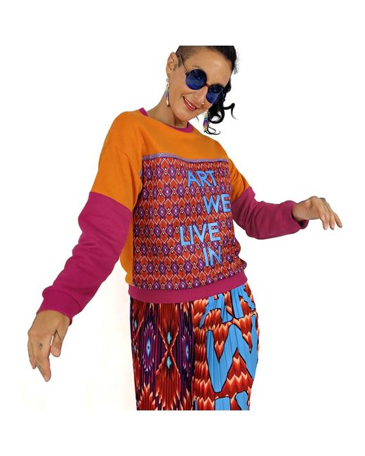 Lalipop Design Red Geometric Pattern & Color Block Sweatshirt With Digital Logo Print