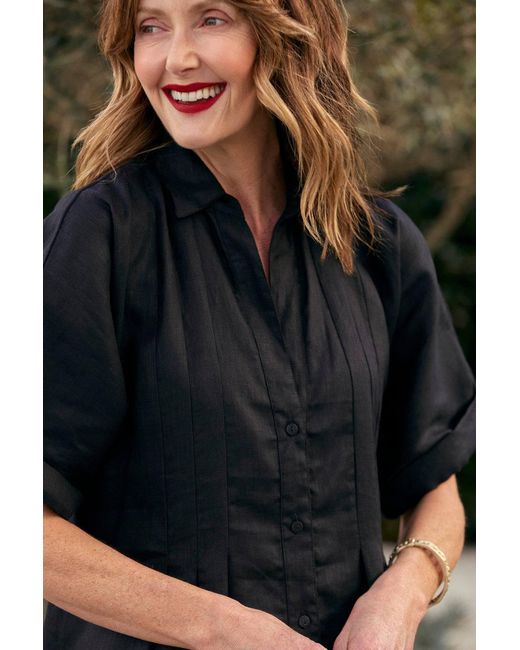 Adrift Clothing Black Bridget Linen Pleated Dress