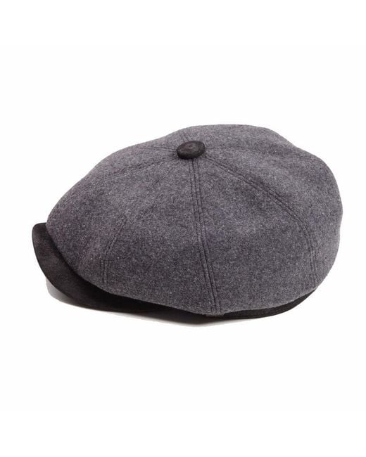 Dasmarca Hats Gray Eden Wool Newsboy Bakerboy Peaky Cap With Leather Visor Peak for men