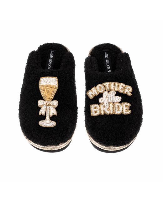 Laines London Black Teddy Closed Toe Slippers With Mother Of The Bride Brooches