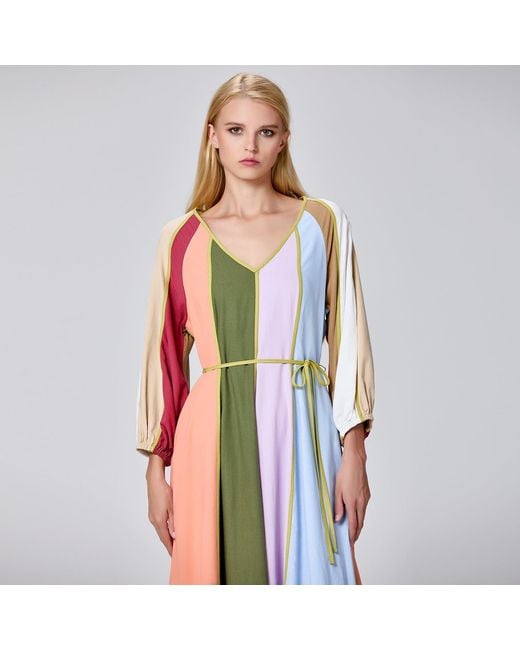 Smart and Joy Blue Colourful Panel Maxi Dress
