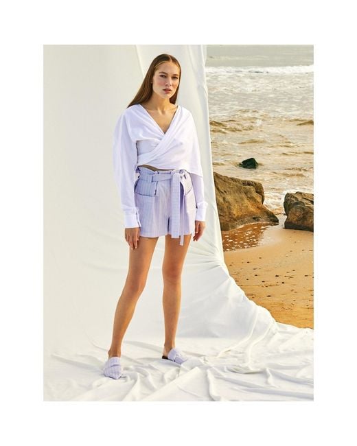 NAZLI CEREN Purple Louis High Waisted Linen Blend Shorts