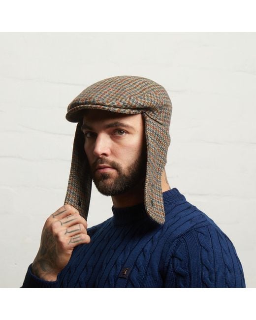 Dasmarca Hats Green Logan Forest Tweed Wool Checks Italian Cap With Earflaps Trapper for men
