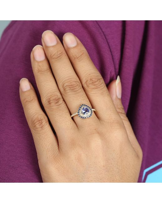 Artisan Blue Tanzanite, Sapphire & Diamond Heart Halo Ring