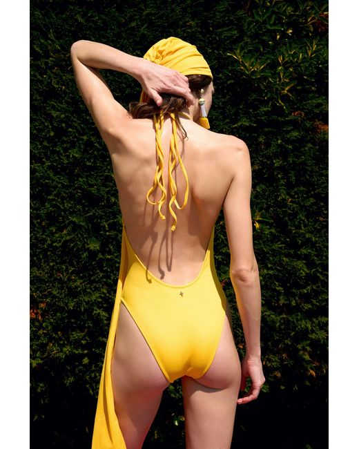 Pcfg Yellow The Solar Reflections Low Back V-Neck Swimsuit