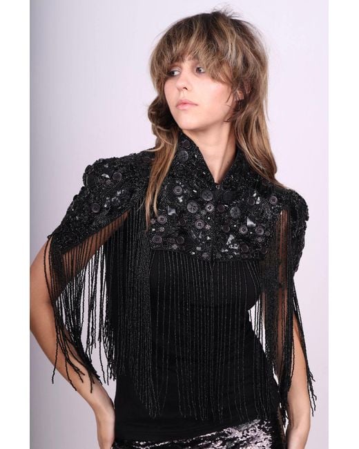Any Old Iron Black Beaded Button Shrug