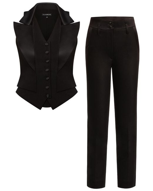 Tia Dorraine Black Single-Breasted Waistcoat & Tailored Trousers Set