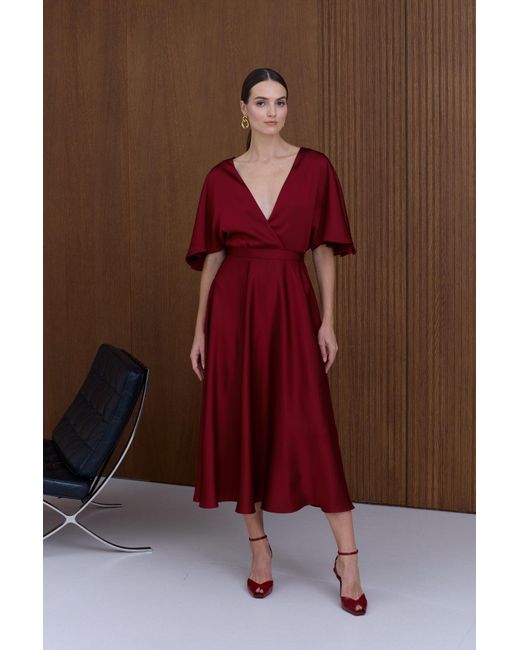 Undress Red Sonya Midi Cocktail Dress With Butterfly Sleeves