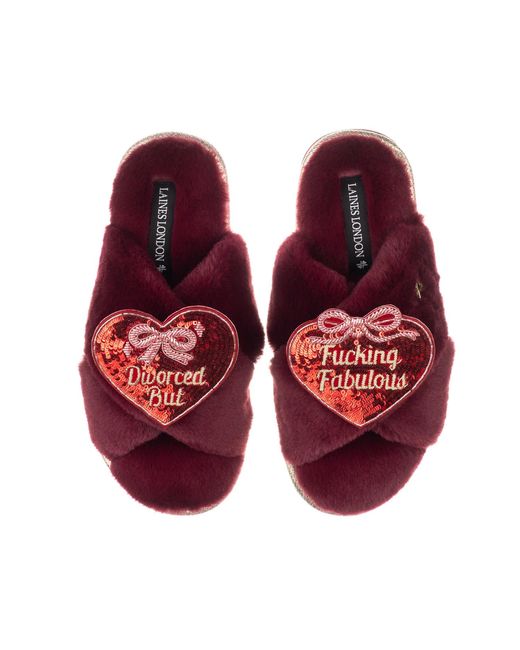 Laines London Red Classic Laines Slippers With Divorced But Fucking Fabulous Brooches