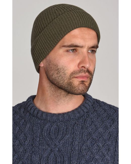Paul James Knitwear Green Lightweight Merino Cashmere Beaulinee Beanie
