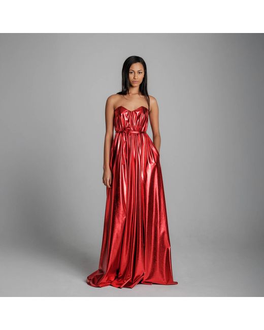 Imaatu Red ​Quiet Glam Maxi Gown – Corseted Premium Faux Leather & Hidden Pockets