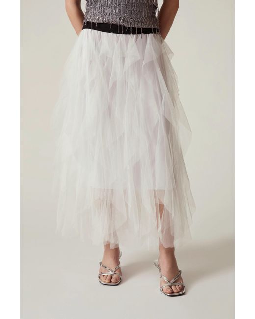 James Lakeland White Tulle Ruffle Midi Skirt