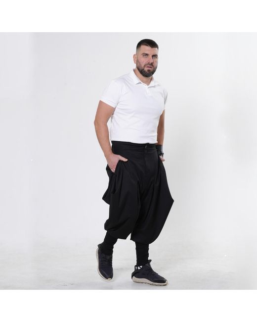Metamorph Black Draped Harem Pants for men