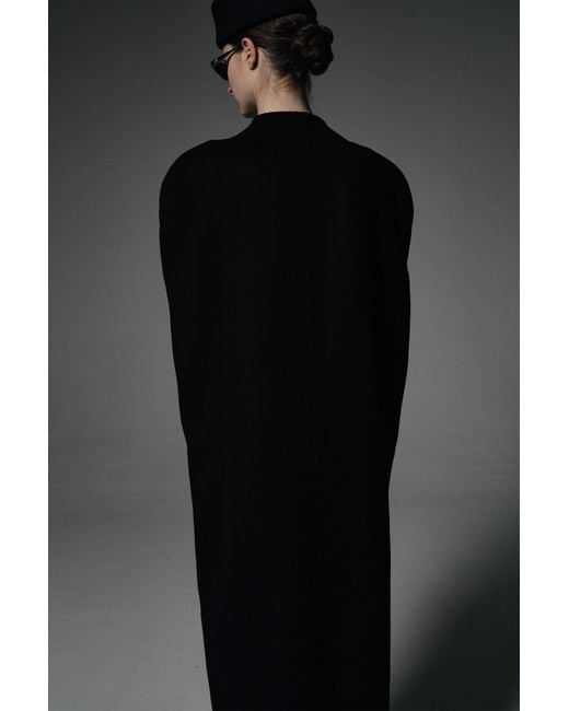 FRONT ROW SHOP Black Double-Faced Sculptural Wool Cape Coat