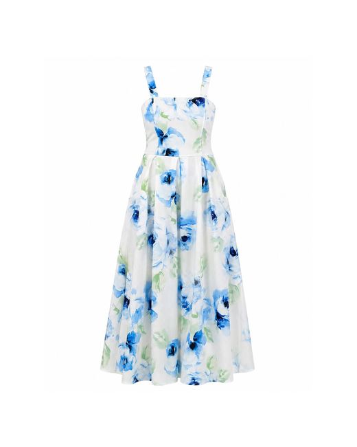 Girl In Mind Blue Heather Floral Pleated Midi Dress