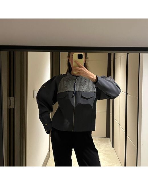 Boutique Kaotique Gray Handmade Indonesian Knitted Bomber Jacket