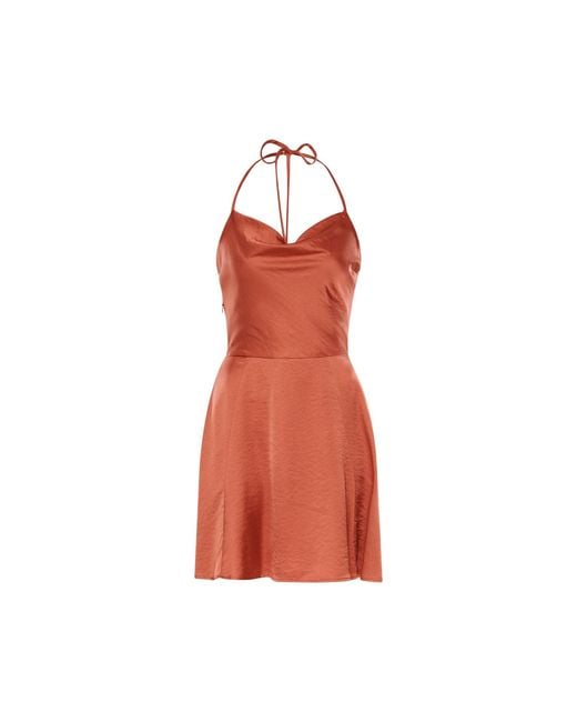 Altera London Red Backless Satin Slip Mini Dress